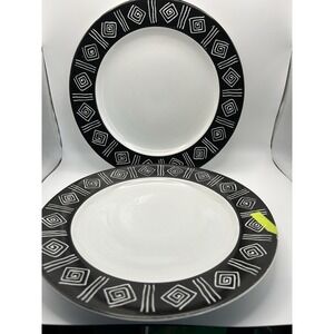 Sakura Sphinx Sue Zipkin Dinner Plates Set of 2 11"Black White Stoneware 1993